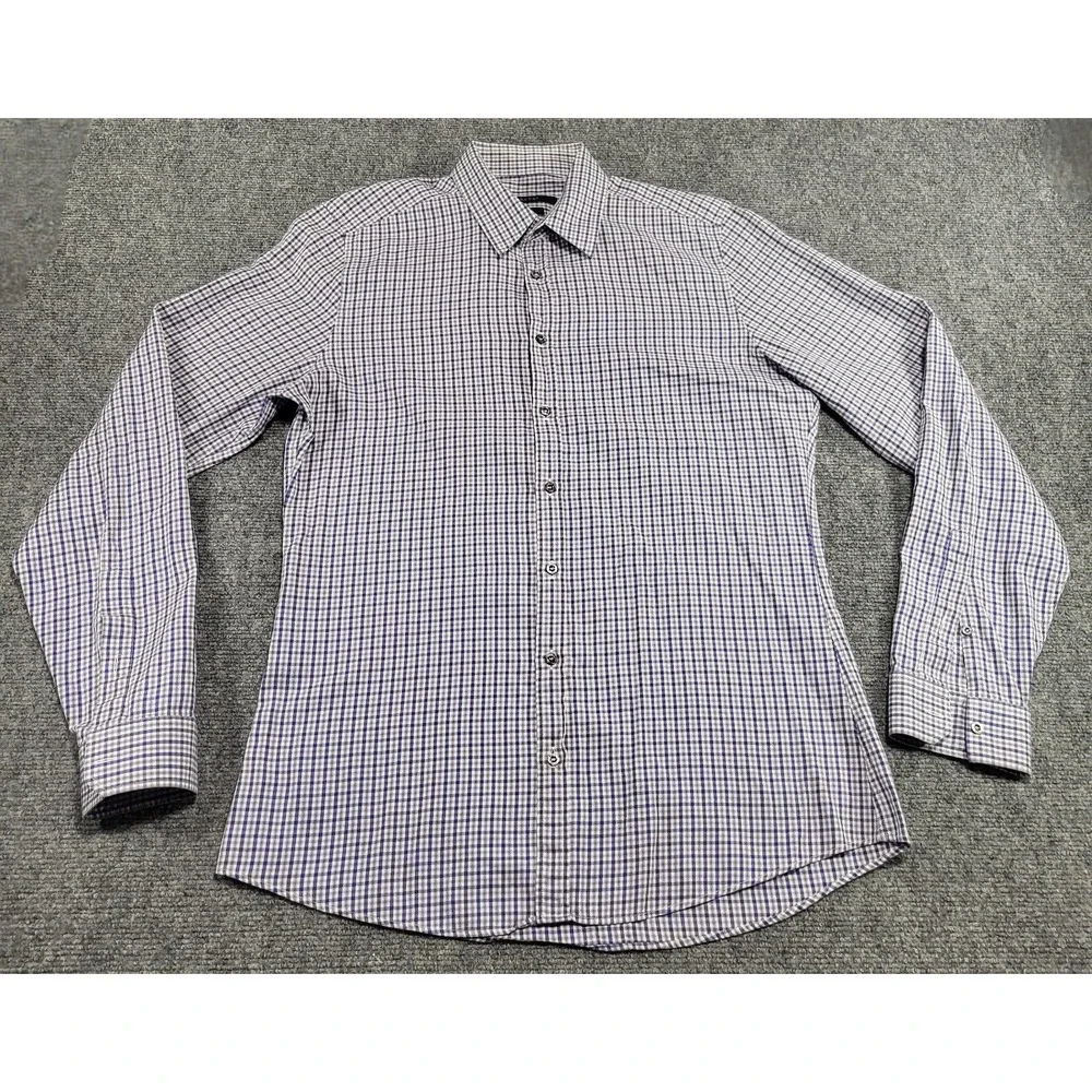 Authentic Gucci Men's Dress Shirt Slim Blue/Grey/White Plaid 307648 4640 Check